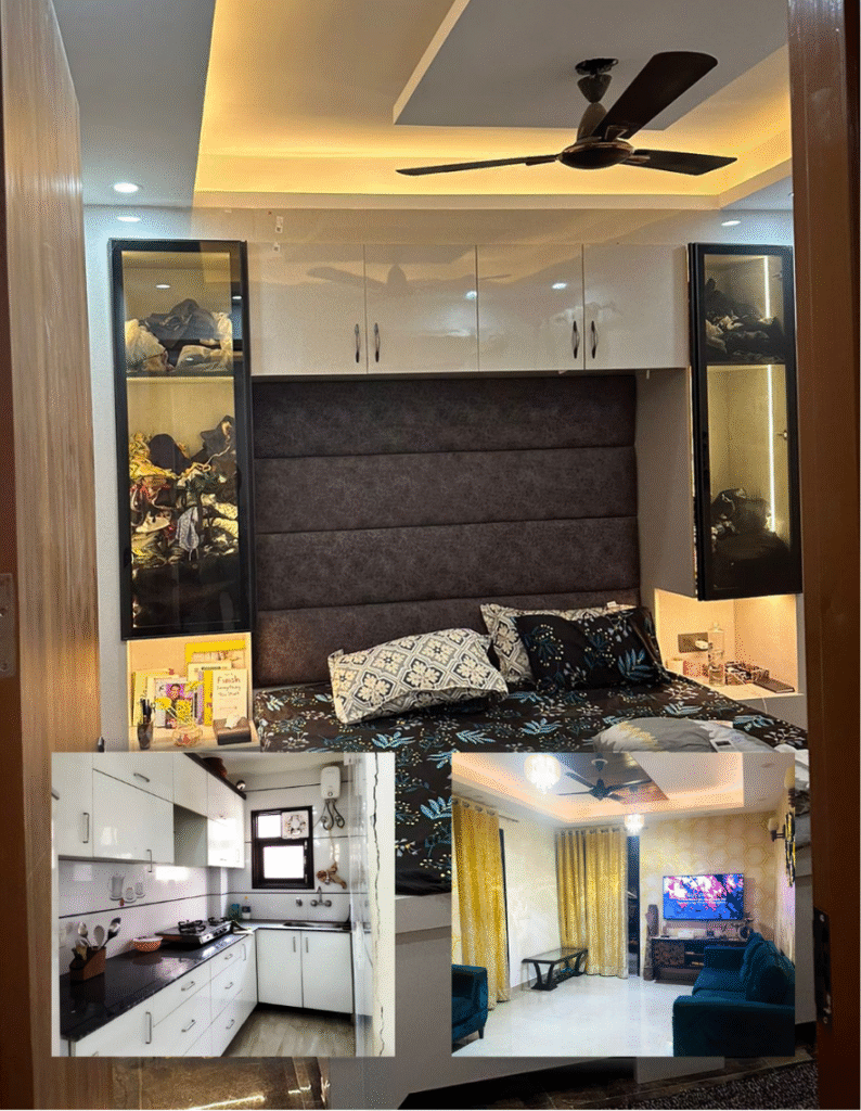 semi furnished flat with modular kitchen and semi furnished drawing room